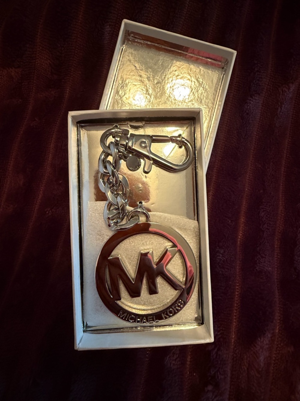 Michael Kors Silver-Tone MK Circle Logo Key & Card Holder